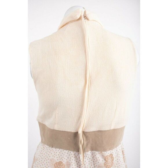 Vintage 70s Womans Maxi Dress Size 16 M Beige Tan Floral Turtleneck Sleeveless - Picture 5 of 9